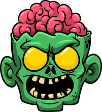 Cartoon Funny Green Zombie Character Design With Scary Face Expression. Halloween Vector. Great For Package Design Or Party Decoration