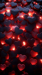 Wall Mural - Red hearts on beautiful dark background. Valentine's Day card.