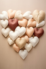 Wall Mural - Soft paper hearts, natural beige colors, valentines day card, romantic poster.
