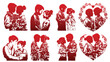 Chinese style Valentine's Day couple Silhouette illustration on white background