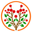 cheerful icon of berries, twigs and leaves symbolizing happiness, pleasure, balance, strength or spiritual power