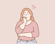 © autumnn - plus size woman looking sideways with doubtful and skeptical expression. Hand drawn style vector design illustrations.