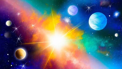 Wall Mural - dramatic abstract space solar landscape planets stars and moons in a supernova science fiction art