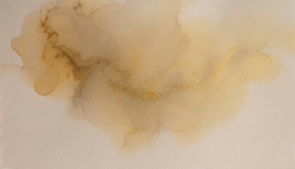 Poster - beige gold ink watercolor smoke flow stain blot on wet paper grain texture background