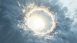 Ethereal Halo In Clouds. Woven from the Fabric of Clouds. Celestial Spectral Ring. Storm Concept