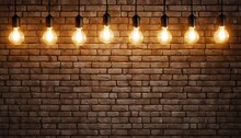 Shining Light Bulbs On Dark Brick Wall 3d Rendering