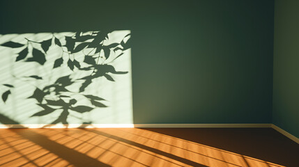 abstract empty room interior with leaf shadow on wall