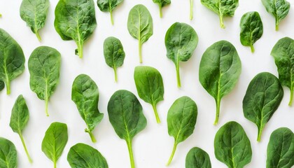 Wall Mural - spinach pattern background on white top view