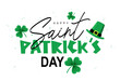Happy St. Patrick's Day. Green leprechaun hat and shamrocks. Gift greeting banner for March 17th. Vector illustration