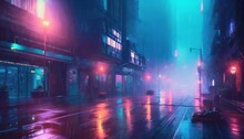 Cyberpunk Streets Illustration Futuristic City Dystoptic Artwork At Night 4k Wallpaper Rain Foggy Moody Empty Future