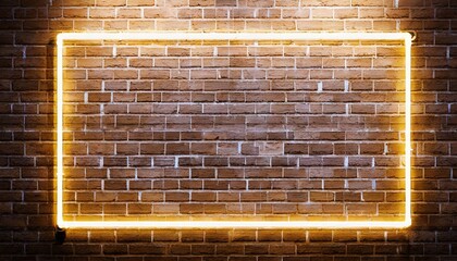 Sticker - neon light frame shining on brick wall background 3d rendering