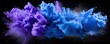 Explosion of periwinkle colored powder on black background 