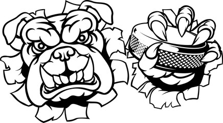 Poster - Bulldog Ice Hockey Player Animal Sports Mascot