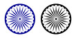 Ashoka chakra in blue and black color with shadows and accurate lines. Indian flag Ashoka chakra wheel in flat style. Vector illustration