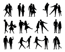 Collection Of Illustration Silhouettes Of A Couple Of Lovers