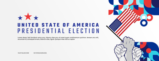 United States 2024 Presidential election day banner in modern geometric style. American election vote campaign cover. Background vector illustration