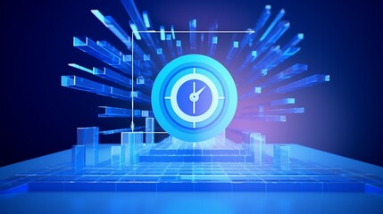 Poster - a 2024 year number with a target icon and a rise-up arrow on white blocks, forming a graph of steps that symbolizes new year trends and profit, all on a striking blue background