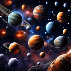  Abstract background - planets, stars, galaxies surreal scenery in space