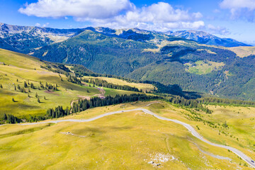 Aerial view of mountain road in summer