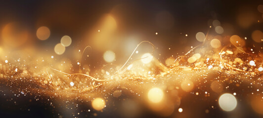 Wall Mural - Abstract background with golden sparkles, shiny bokeh glitter lights