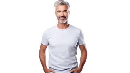 Wall Mural - Middle age casual man in jeans and t-shirt. isolated on transparent and white background.PNG image.