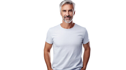 Wall Mural - Middle age casual man in jeans and t-shirt. isolated on transparent and white background.PNG image.