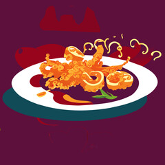 Wall Mural - Thai food fried squid on a plate