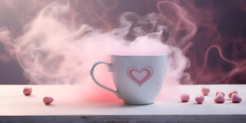 Wall Mural - A pink mug with hearts - Pastel soft colors love background