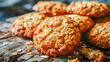 Anzac Biscuits, traditionally made with oats, coconut, flour, sugar and butter, associated with Anzac Day (25 April) to honor Australian soldiers, food concept, generative ai
