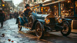 © Keitma - Steampunk vintage car being driven by a steampunk woman dressed in steampunk attire costume