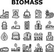 biomass energy plant power icons set vector. green gas, solar electric, wind generator, nuclear industry, factory bio biogas wood biomass energy plant power black contour illustrations