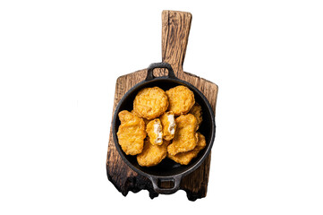 Wall Mural - Fastfood - Chicken fried nuggets in a pan.  Transparent background. Isolated.