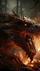 Poster - dragon head in the fire