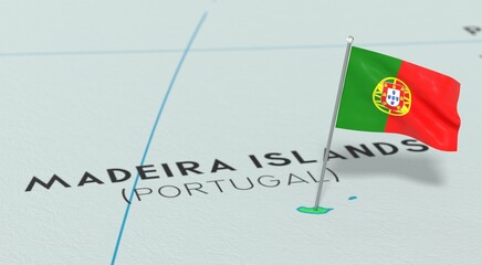 Madeira Islands - national flag pinned on political map - 3D illustration