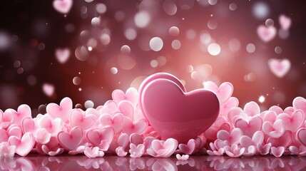 Abstract pink bokeh background with mini heart symbols in light pink and white tones for poster