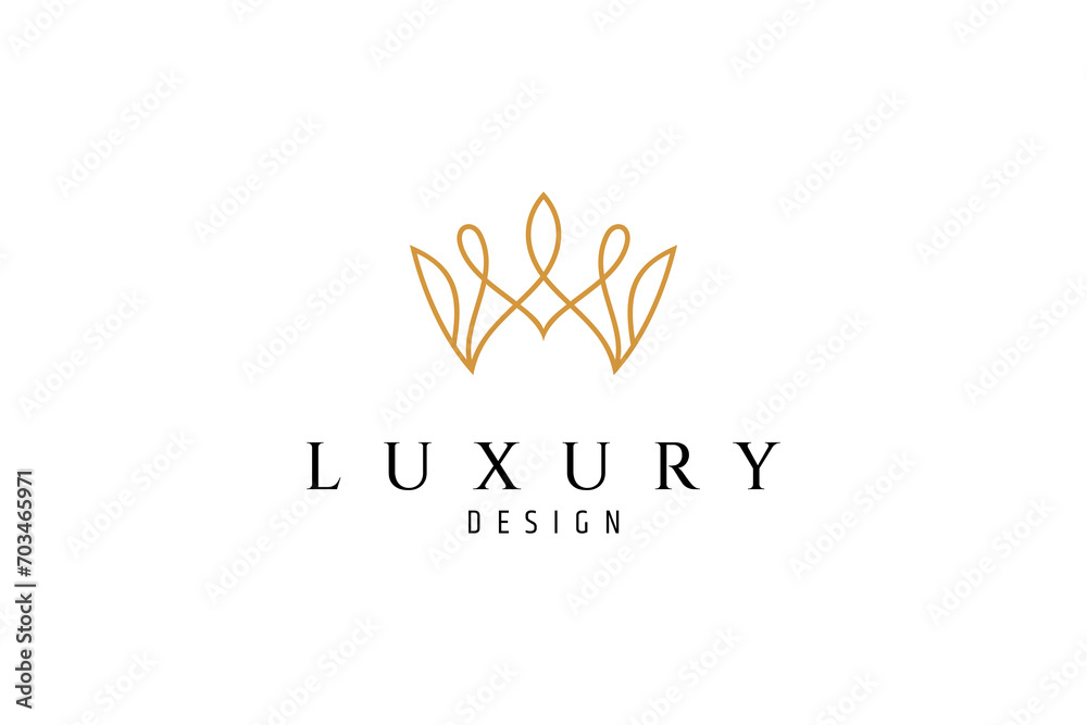 Elegant golden royal crown logo with luxury outline line art design ...
