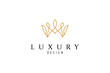 Elegant golden royal crown logo with luxury outline line art design style