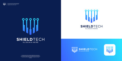 Poster - Abstract shield tech logo design template