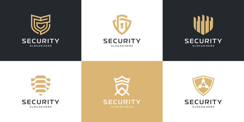 Wall Mural - Set of Shield logo design. Golden logo for security, protection, safety vector illustration