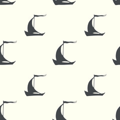 Hand drawn seamless pattern with sailing ships, neutral nautical doodle seamless pattern with ships, vector illustration