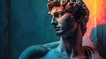 Abstract Beautiful Muscular Stoic Person, Stone Statue Sculpture With Ancient Greek, Roman David Vibes. Neoclassical Impression With Beautiful Emotion Portraying Stoicism And Philosophy.