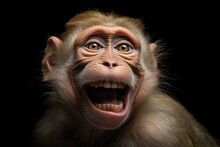 Funny Portrait Of Smiling Barbary Macaque Monkey