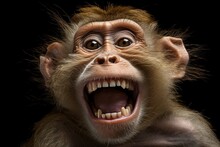 Funny Portrait Of Smiling Barbary Macaque Monkey