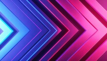 3d Render Abstract Panoramic Neon Background With Arrows Showing Right Direction Blue Pink Red Gradient