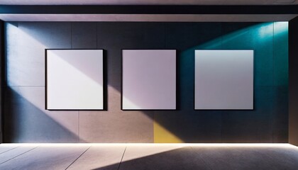 Wall Mural - contemporary art space with backlit trio of posters and sleek design elements