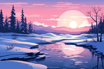 Sticker - Snowy Evening Landscapes - Generative AI