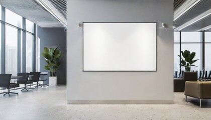 Wall Mural - modern office lobby interior with empty banner on wall mock up