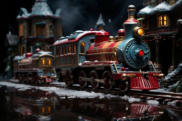 Canvas Print - Christmas Train Sets - Generative AI