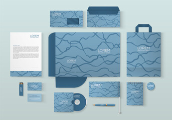 blue stationery template design with dark blue lines.set of business corporate identity mock up. doc
