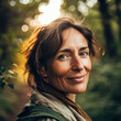 Portrait of a middle-aged woman with tanned skin in nature
